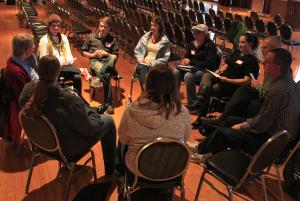 University of Montana community members talk in groups about racism